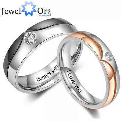 Personalized Women Men Promise Ring Stainless Steel Anniversary Band For Couples • £9.11