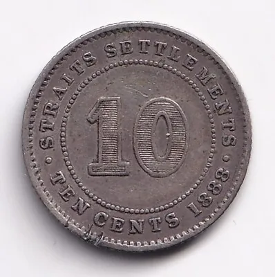1888 Straits Settlements 10 Ten Cents Silver Coin Victoria Old Coin Nice Grade • $29.05