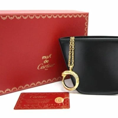 $237 • Buy Cartier Pouch Bag Panthère L3000206 Black Gold Hardware Leather USED JAPAN