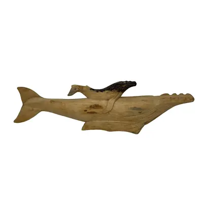 Hand Carved Wooden Humpback Whale W/ Baby Figure Statue Very Unique 15  X 4.5   • $21.80
