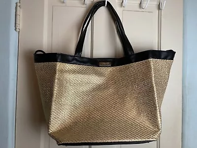 VERSACE PARFUMS Gold And Black Large Straw Summer Tote - Beautiful! • $35.99
