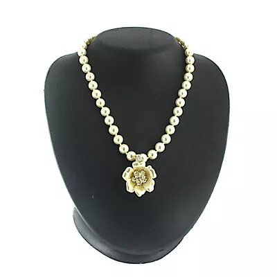 QVC Nolan Miller White Flower Enhancer & Simulated Pearl Necklace • $57.59