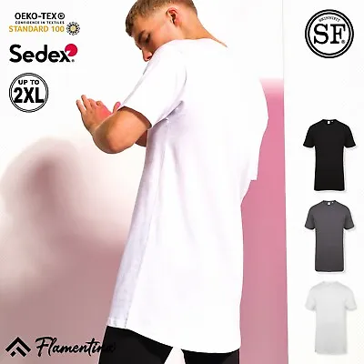 Mens Long Cut Urban T-Shirt Soft Cotton Short Sleeve Extra Long Length Top Tee • £9.61