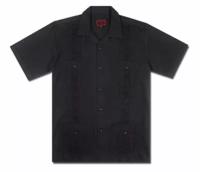 £20.69 • Buy New Guayabera Men's Cuban Bartender Wedding Button Up Casual Dress Shirt / Black