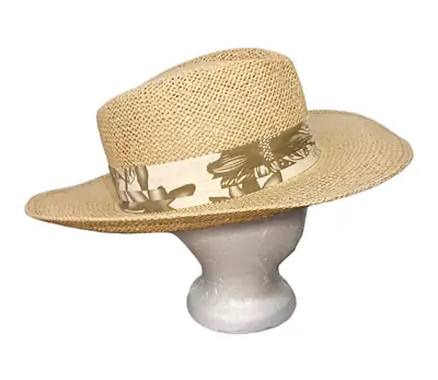 VTG Men's Panama Style Wide Brim Straw Sun Hat W/ Pleated Tropical Hatband OSFM • $23.95