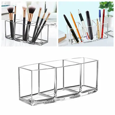 £9.43 • Buy 3 Slot Acrylic Cosmetic Makeup Brush Pen Holder Case Organizer Storage Box Stand