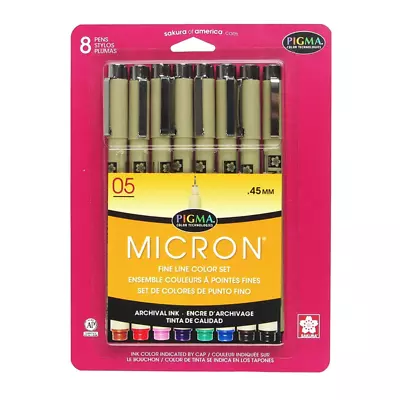 SAKURA Pigma MICRON 8-PC Fineliner .45mm Assorted Color Marker Set Graffiti Art • $10.95