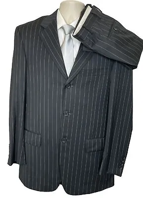 Samuelsohn Black/Dark Navy Striped Cashmere Wool 2pc Suit 38-40R 37x30 (t19) • $99.99