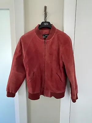 Vintage Members Only Red Suede Leather Bomber Zip Up Jacket Size 40 • $30