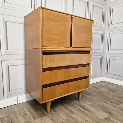 Retro Vintage Meredew Tall Boy Gentleman's Cabinet Linen Press Chest Drawers • £369.99