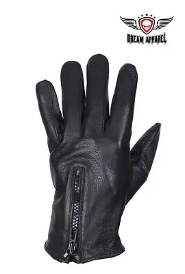 Black Full Finger Deer Skin Leather Motorcycle Biker Riding Zipper Gloves • $29.63