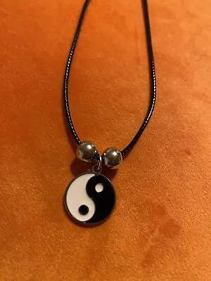Ying Yang Necklace Unisex On Black Leather Cord Great Gift • £2.75