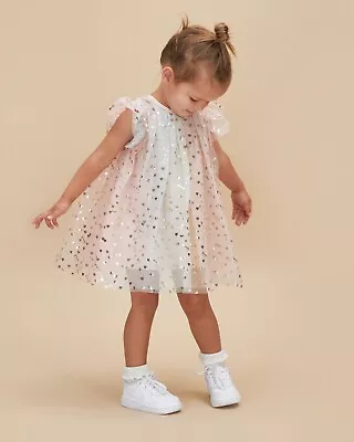 $29.95 • Buy HUXBABY - Size 3 Girl's 'Unicorn Hearts Flutter Sleeve Dress' Rainbow Tulle