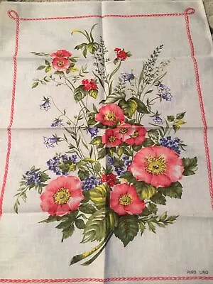 VTG Linen Tea Towel Floral Bouquet Shabby Chic French Country Made In Poland • $18.95