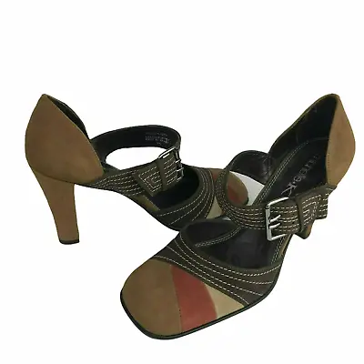 Michelle K High Heel Buckle Shoes Women's 8.5 Leather Upper Made In Brazil • $233.75