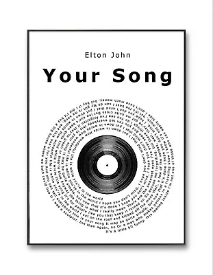 Elton John Your Song Poster Vinyl Lyrics Poster A4 Elton John Print  • $7.45