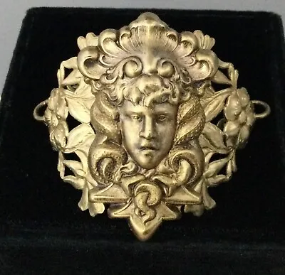 Medusa Bracelet Huge Art Nouveau Goddess Brass Filigree Cuff Art Nouveau Jewelry • $38