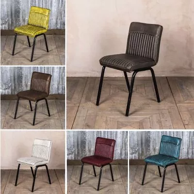 Dining Chairs Industrial Style Ribbed Faux Leather Many Colour Options • £115