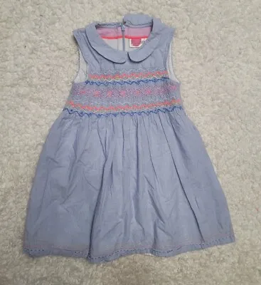 Mini Boden Girls Dress Smocked Blue Collared 4-5 • $24.99