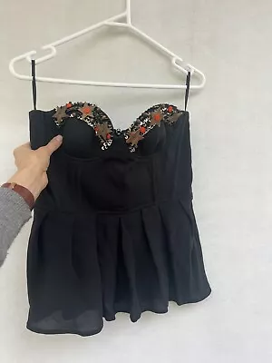 $69.99 • Buy 🕊 ALICE MCCALL Beaded Embroidered Bustier Corset Blouse Shirt Tee 12 M