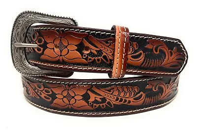 1.5  Wide WESTERN LEATHER BELT COWBOY RODEO CASUAL LEATHER BELT FLORAL EMBOSSED • $23.99