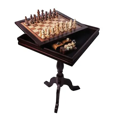 3-in-1 Mahogany Chess/Checkers/Backgammon Table With Chess/Checkers Game Pieces • $124.98