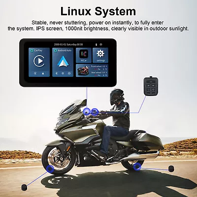 6.3 Inch Motorcycle GPS Navigator Wireless CarPlay Android Auto OTA Waterproof • $176.39