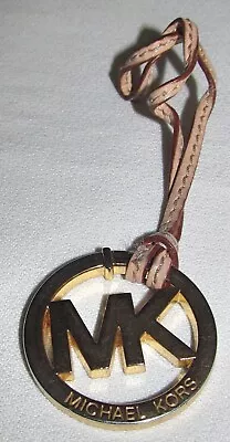 Michael Kors MK Gold Light Brown Leather Hang Tag Keychain Bag FOB Purse Charm • $25.60