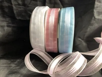£0.99 • Buy Striped Organza Ribbon - Various Widths & Colours - Priced Per Metre