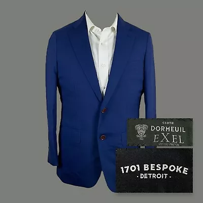 1701 Bespoke Detroit Blazer Mens 40R Royal Blue Surgeon Cuff Wool Unstructured • $59.40