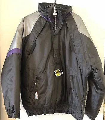 LA Lakers Vintage Starter Puffer Pullover 1/2 Zip Hood Jacket Sz Medium Rare • $85