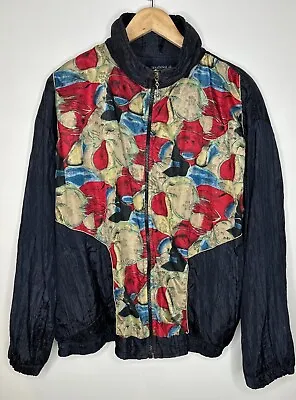 Vintage Shell Suit Top Festival Jacket Zipper Navy Blue Large • £24.99