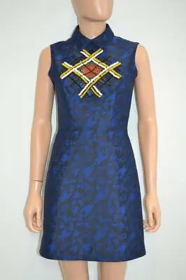 $269 • Buy Mary Katrantzou Black/Blue W/Multicolor Beading Collared Sleeveless Dress US 4