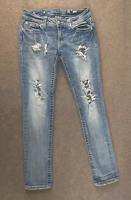 Miss Me Caravan Patchwork Distressed Torn Skinny Jeans Womans 29 JP8363S (30x31) • $21.99