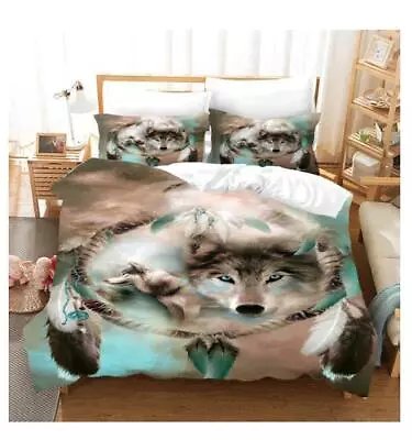 Dreamcatcher Wolf Doona Duvet Quilt Cover Animal Bedding Set Pillowcase Indian • $19.99