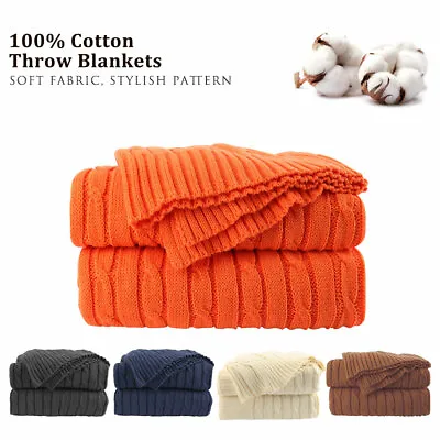 PiccoCasa 100% Cotton Knit Throw Blanket Soft Warm Cable Knitted Blankets • £56.21