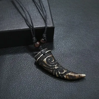 Men's Fashion Jewelry Vintage Brown Wolf Fang Rope Pendant Necklace 524 • $11.20