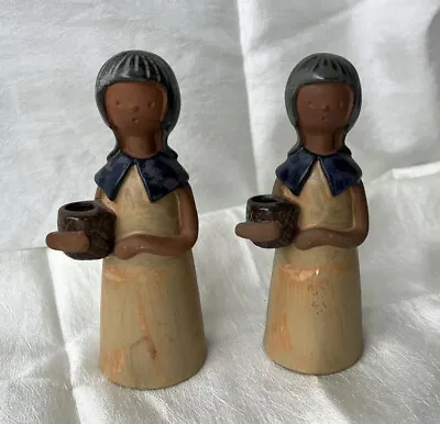 UCTCI Japan Stoneware Art Figurine Girl Candle Holders Pair Ceramic Pottery VTG • $19.95