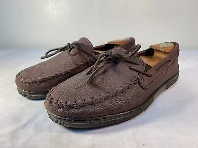 Minnetonka Moccasin Moosehide Slippers Men's Brown Leather Slip On - US 11 • $39.99