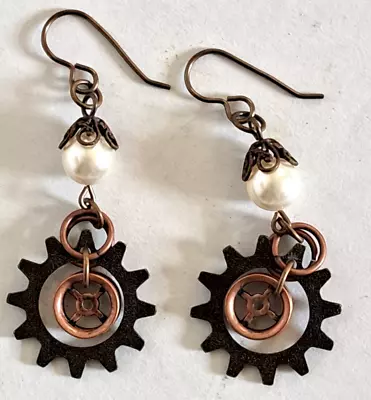 Steampunk Gear Dangle Drop Earrings • $7