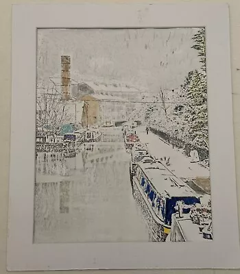 Watercolour Paintings By Mark Leary Canal Boats Amongst The Snow • £25