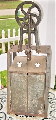 $138 • Buy Antique Primitive Dazey Style Hand Butter Churn Wood Paddle, Metal Frame & Body