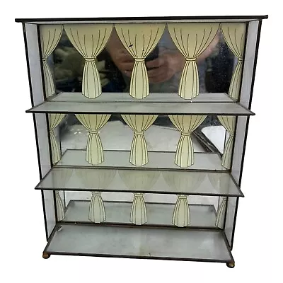 Vintage Small Glass Mirror Wall Shelf W/ Cool Curtain Design C. 1970's Glamour • $44.95