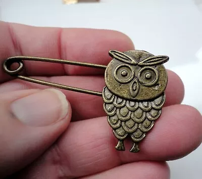 Owl  Brooch Charm Safety Pin Findings Scalf Pendant Very Unusual Vintage Style • £4.99