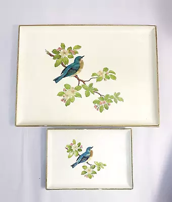 Set 2 Vintage Otagiri Laquerware Display Vanity Tray Blue Bird On Branch • $22.99