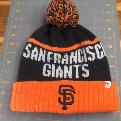 San Francisco Giants '47 Brand Beanie Hat Cap Adult Pom Authentic MLB Orange Blk • $14.99