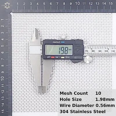 2mm Hole (10 Mesh) Stainless Steel Woven Wire Mesh 0.56mm Wires IP3x Guard • £3.38