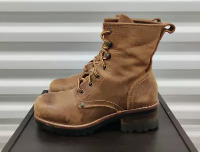 Vintage Y2K Chunky Platform MIA Women's Tan Brown Leather Combat Boots Size 6 M • $44.99