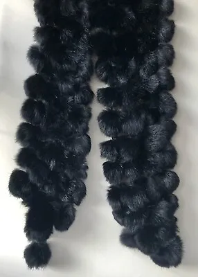 Genuine Rabbit Fur Pom Pom Black Scarf Long By Lane Bryant • $29