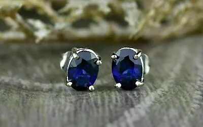 2Ct Oval Cut Lab Created Sapphire Solitary Stud Earring 14k White Gold Plated • $39.99